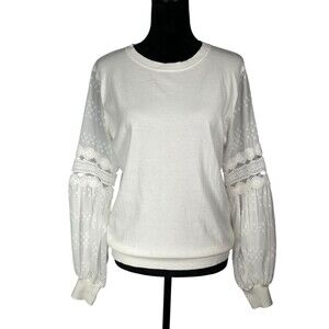 White Lace Sleeve Top Long Balloon Sleeve Pullover Knit Summer Sweater Italian